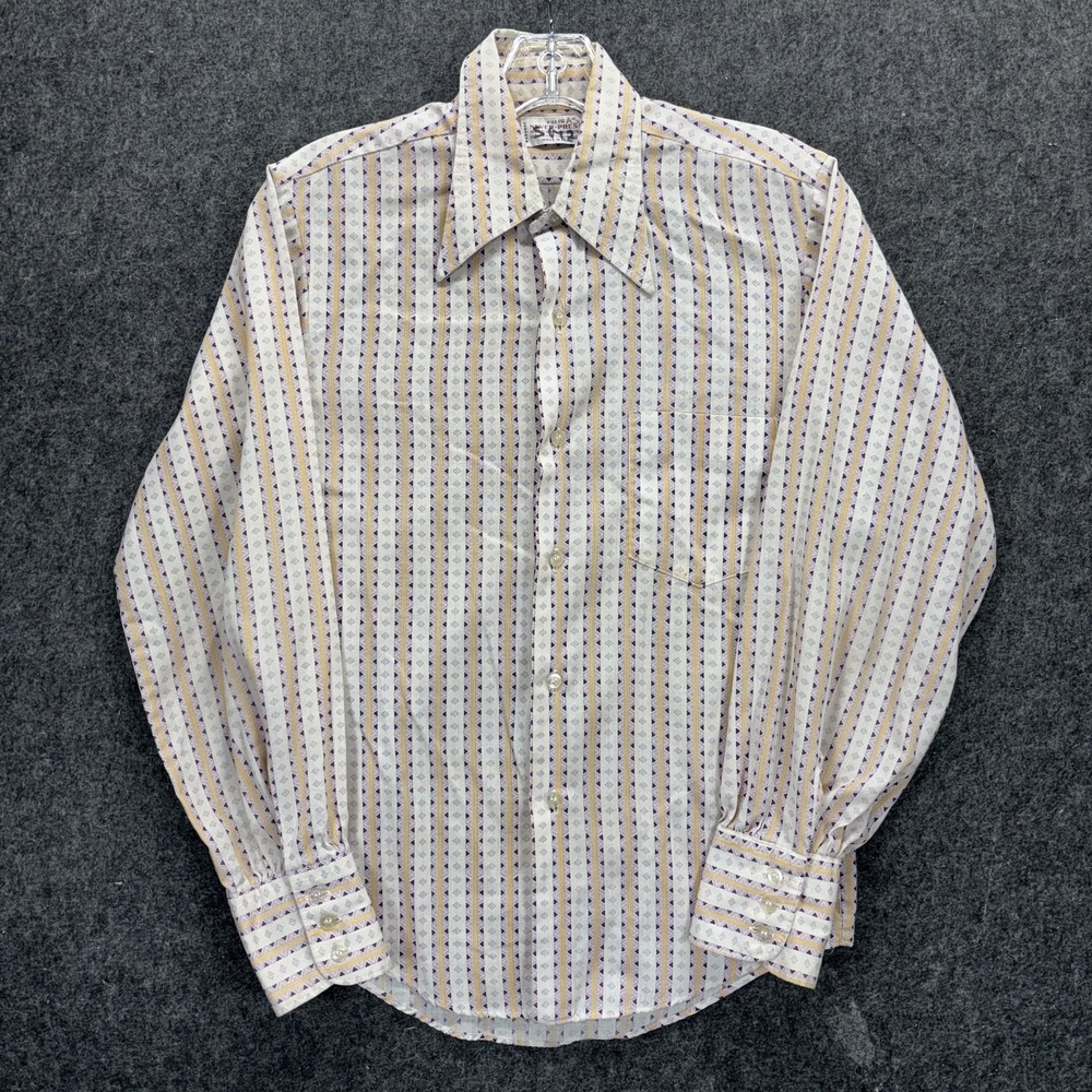 True Vintage 1960s Button Up Shirt Youth 16 17x26 Long Sleeve Dagger Disco